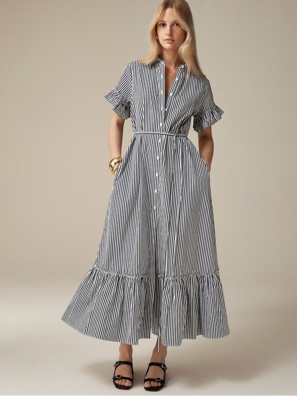 J. Crew Amelia maxi shirt-dress in striped cotton poplin 2X